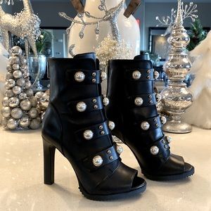 Karl Lagerfeld Paris / Brayden Leather Pearl Embellished Bootie